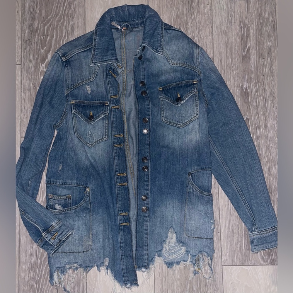Free people distressed denim jacket